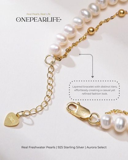 Doria – AAA Quality Double-Layer White Freshwater Pearl Bracelet | 5–5.5 mm | 18K Gold Vermeil