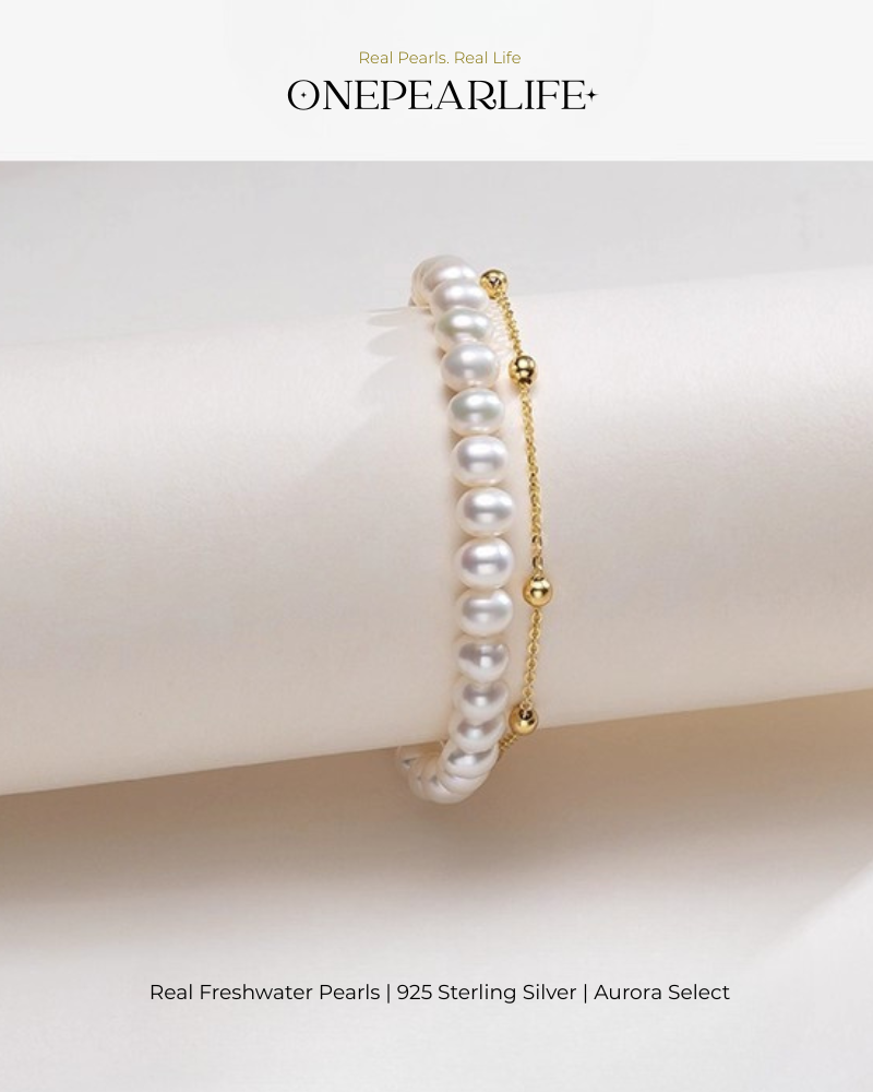 Doria – AAA Quality Double-Layer White Freshwater Pearl Bracelet | 5–5.5 mm | 18K Gold Vermeil