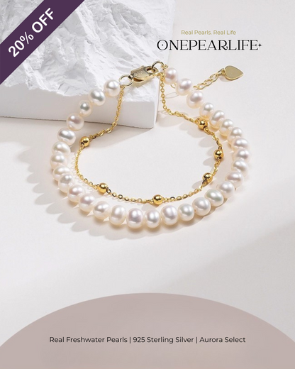 Doria – AAA Quality Double-Layer White Freshwater Pearl Bracelet | 5–5.5 mm | 18K Gold Vermeil