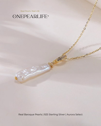 Eira – AAA Quality Natural Baroque Long Teardrop Pearl Pendant | 8×12mm | 18K Gold Vermeil orr 925 Sterling Silver