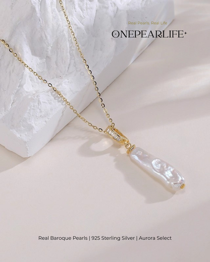 Eira – AAA Quality Natural Baroque Long Teardrop Pearl Pendant | 8×12mm | 18K Gold Vermeil orr 925 Sterling Silver