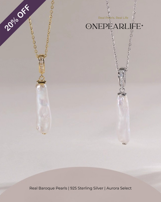 Eira – AAA Quality Natural Baroque Long Teardrop Pearl Pendant | 8×12mm | 18K Gold Vermeil orr 925 Sterling Silver