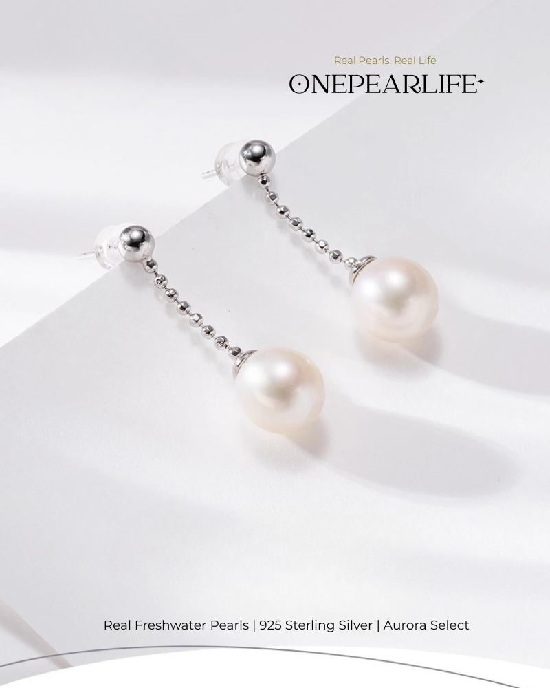 Ella – AAA Quality Natural Freshwater Oval High-Luster Pearl Drop Earrings | 9–9.5mm | 925 Sterling Silver