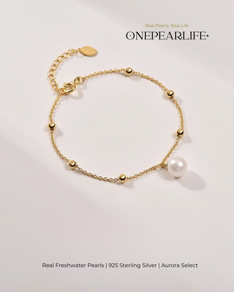 Elora – AAA Quality Single White Freshwater Pearl Bracelet | 7–7.5 mm | 18K Gold Vermeil