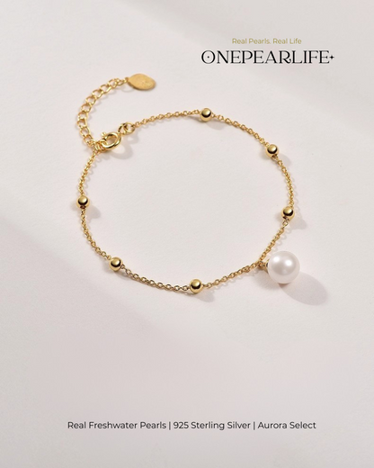 Elora – AAA Quality Single White Freshwater Pearl Bracelet | 7–7.5 mm | 18K Gold Vermeil