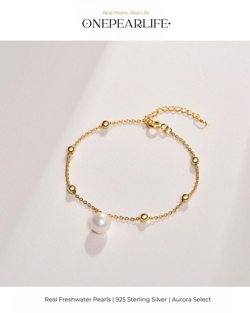Elora – AAA Quality Single White Freshwater Pearl Bracelet | 7–7.5 mm | 18K Gold Vermeil