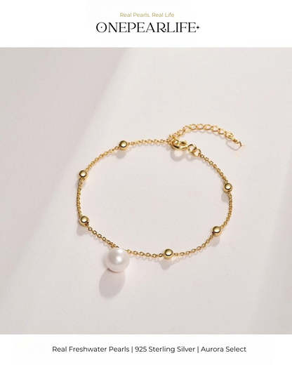 Elora – AAA Quality Single White Freshwater Pearl Bracelet | 7–7.5 mm | 18K Gold Vermeil