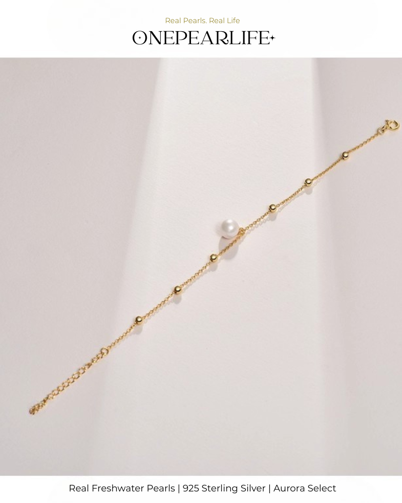 Elora – AAA Quality Single White Freshwater Pearl Bracelet | 7–7.5 mm | 18K Gold Vermeil