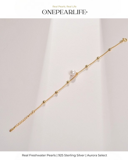 Elora – AAA Quality Single White Freshwater Pearl Bracelet | 7–7.5 mm | 18K Gold Vermeil