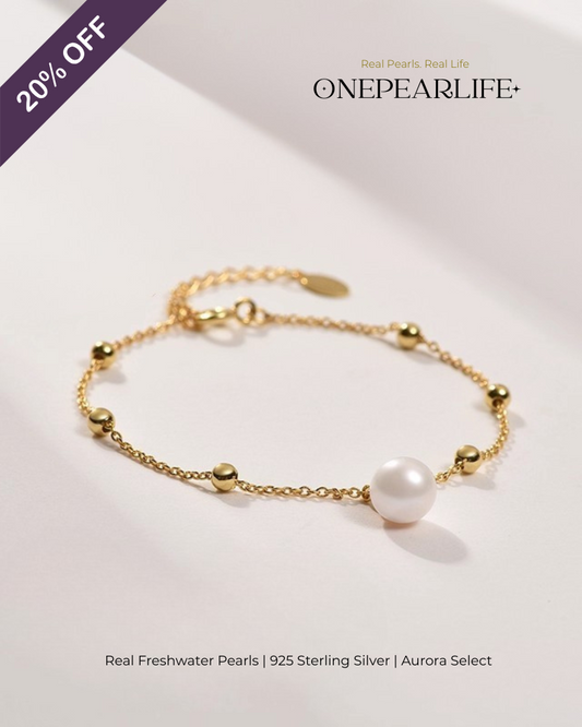 Elora – AAA Quality Single White Freshwater Pearl Bracelet | 7–7.5 mm | 18K Gold Vermeil