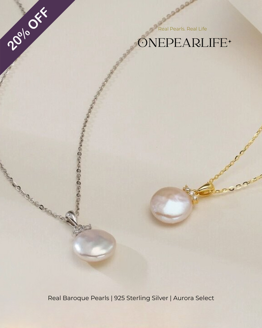 Elysia – AAA Quality Natural Baroque Button Pearl Necklace | 10×12mm | 18K Gold Vermeil Pendant