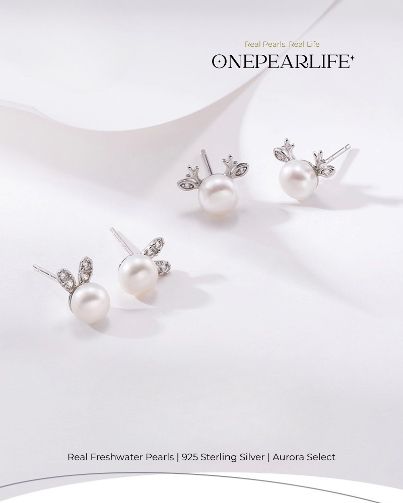 Mimi – AAA Quality Natural Freshwater White Bun Pearl Earrings | 4–4.5mm | 925 Sterling Silver | Deer & Bunny Designs