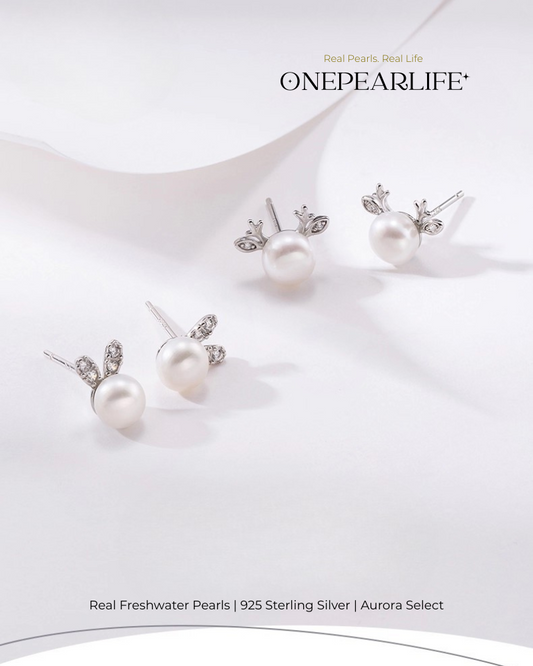 Mimi – AAA Quality Natural Freshwater White Bun Pearl Earrings | 4–4.5mm | 925 Sterling Silver | Deer & Bunny Designs