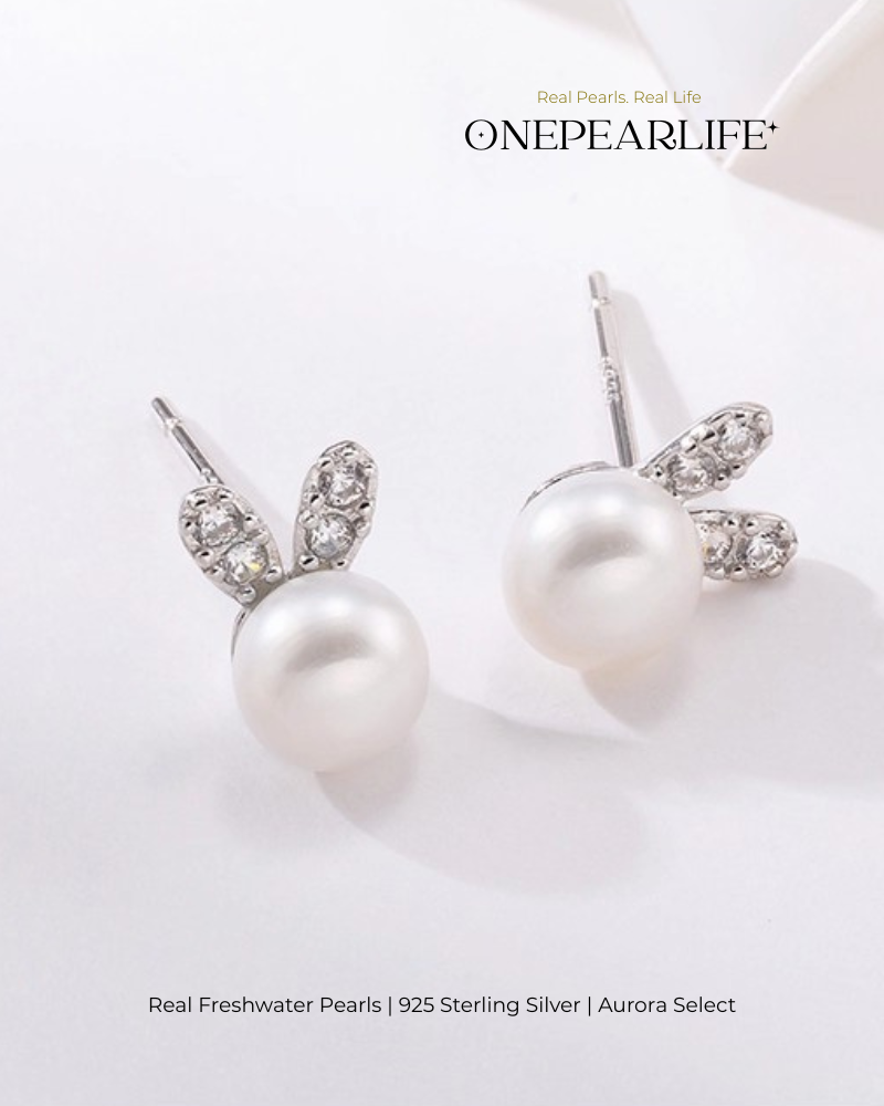 Mimi – AAA Quality Natural Freshwater White Bun Pearl Earrings | 4–4.5mm | 925 Sterling Silver | Deer & Bunny Designs