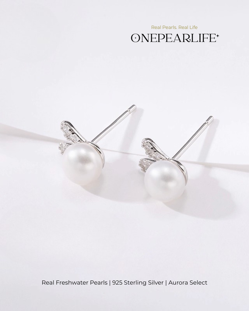 Mimi – AAA Quality Natural Freshwater White Bun Pearl Earrings | 4–4.5mm | 925 Sterling Silver | Deer & Bunny Designs