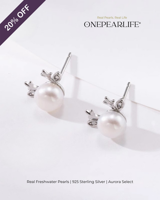 Mimi – AAA Quality Natural Freshwater White Bun Pearl Earrings | 4–4.5mm | 925 Sterling Silver | Deer & Bunny Designs