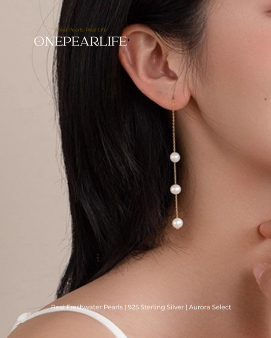 Faye – AAA Quality Natural Freshwater Pearl Drop Threader Earrings | 6–6.5mm | 18K Gold Vermeil Onepearlife