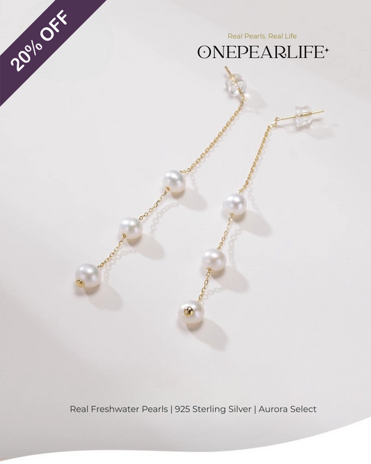 Faye – AAA Quality Natural Freshwater Pearl Drop Threader Earrings | 6–6.5mm | 18K Gold Vermeil