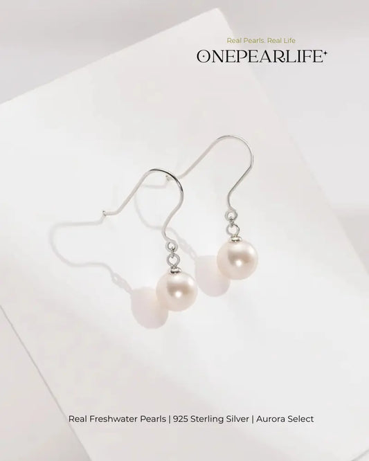 Fiona – AAA Quality Natural Freshwater White Pearl Hook Earrings | 8–8.5mm | 925 Sterling Silver Onepearlife