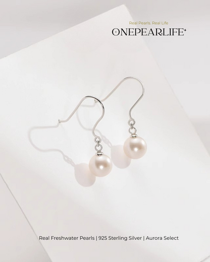 Fiona – AAA Quality Natural Freshwater White Pearl Hook Earrings | 8–8.5mm | 925 Sterling Silver
