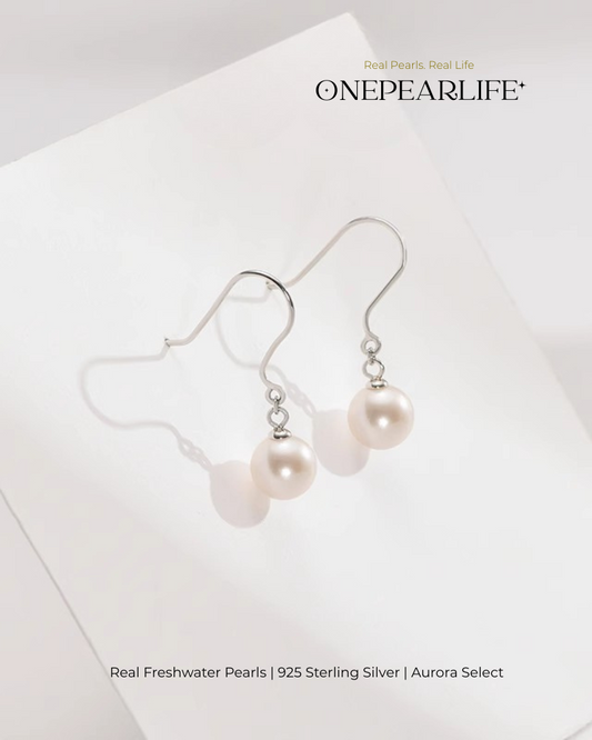 Fiona – AAA Quality Natural Freshwater White Pearl Hook Earrings | 8–8.5mm | 925 Sterling Silver