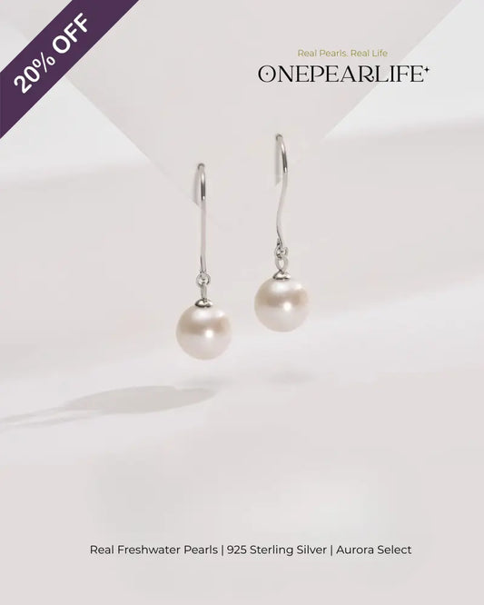 Fiona – AAA Quality Natural Freshwater White Pearl Hook Earrings | 8–8.5mm | 925 Sterling Silver Onepearlife