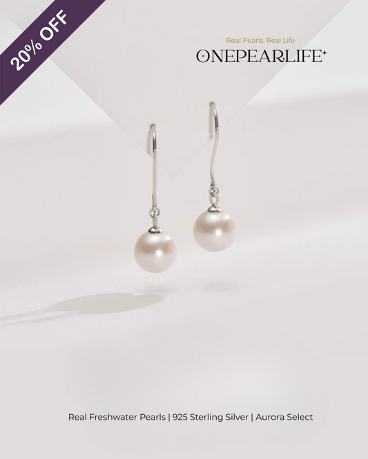 Fiona – AAA Quality Natural Freshwater White Pearl Hook Earrings | 8–8.5mm | 925 Sterling Silver