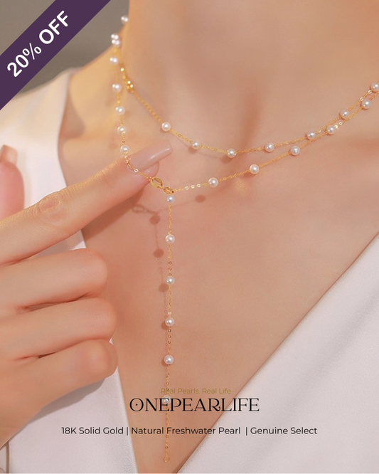 Hana – AAA Baby White Freshwater Pearl Necklace | 3–3.5mm Mini Stardust Design | 18K Solid Gold KELLYMARS