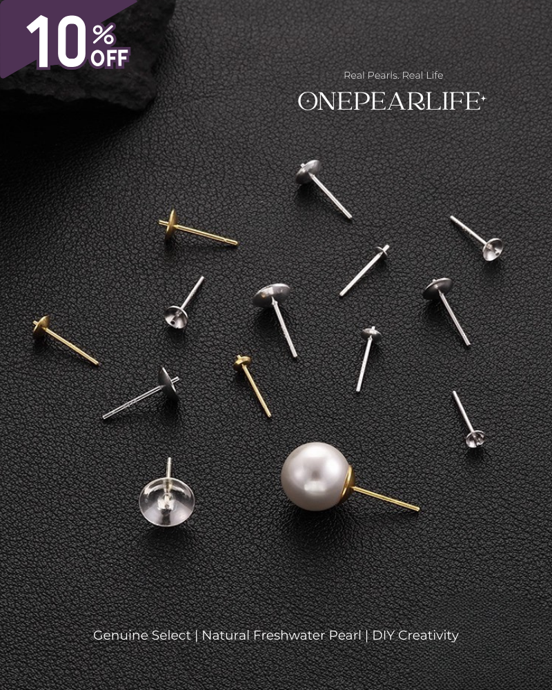 925 Silver & 18K Gold Vermeil Pearl Earring Base | DIY Basic Earring Setting for Custom Jewelry (Per Pair)