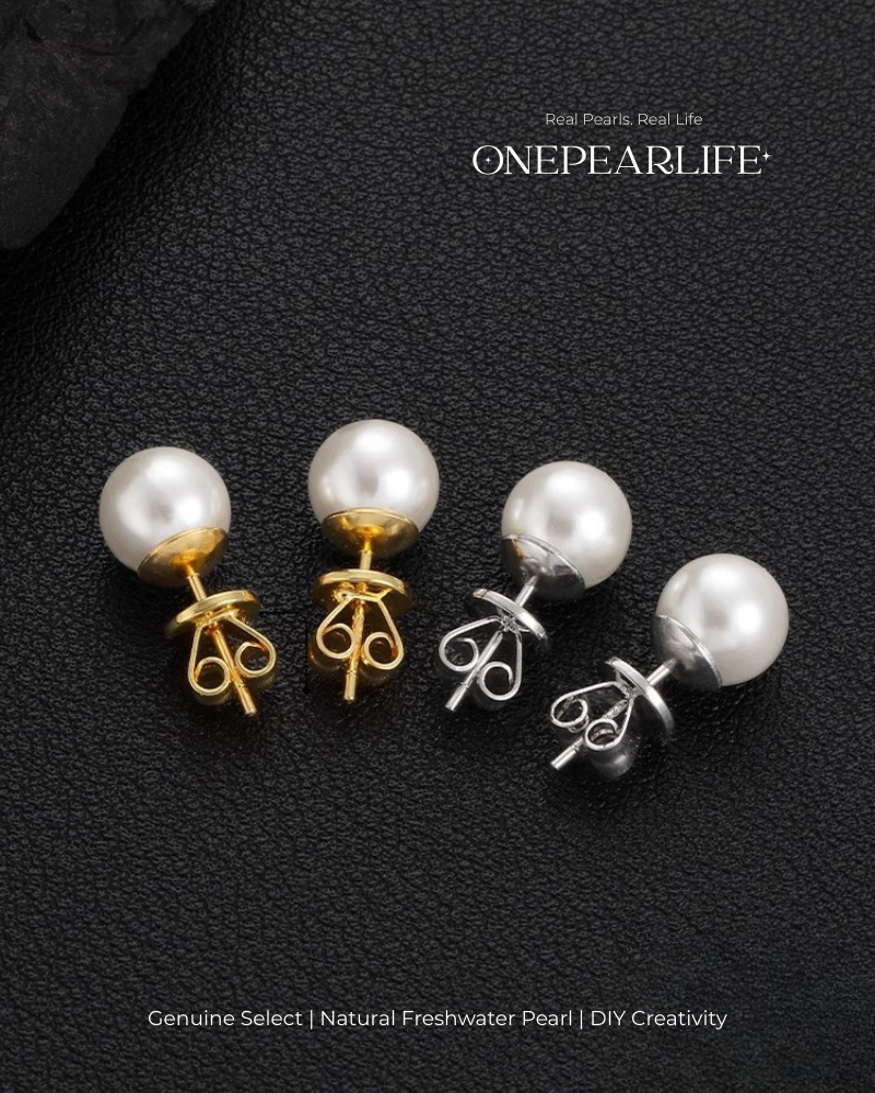 925 Silver & 18K Gold Vermeil Pearl Earring Base | DIY Basic Earring Setting for Custom Jewelry (Per Pair)