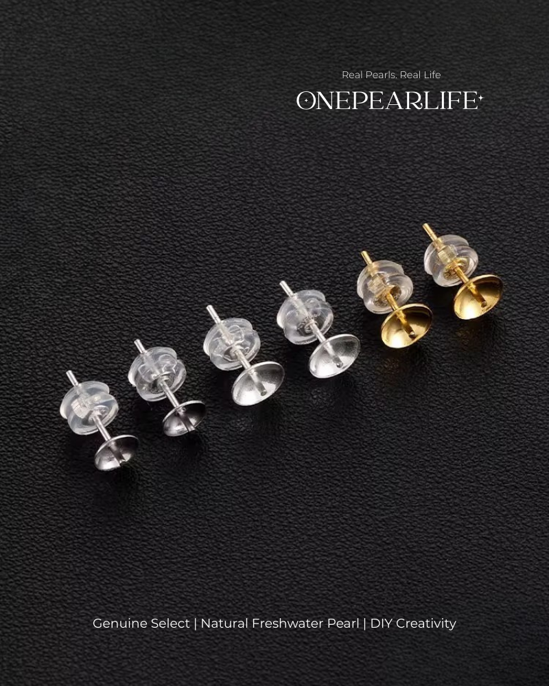 925 Silver & 18K Gold Vermeil Pearl Earring Base | DIY Basic Earring Setting for Custom Jewelry (Per Pair)