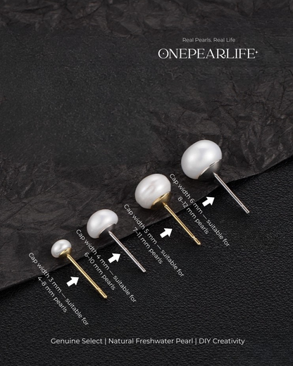 925 Silver & 18K Gold Vermeil Pearl Earring Base | DIY Basic Earring Setting for Custom Jewelry (Per Pair)