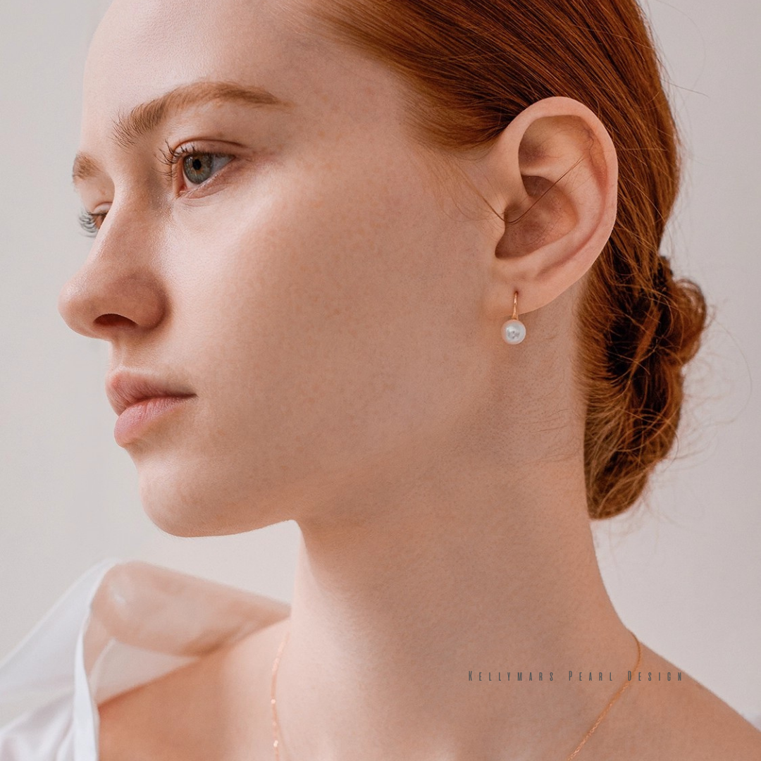 7–7.5mm real Akoya pearl earrings in 18K solid gold, elegant dainty pearl jewelry perfect for wedding guests or everyday wear.
