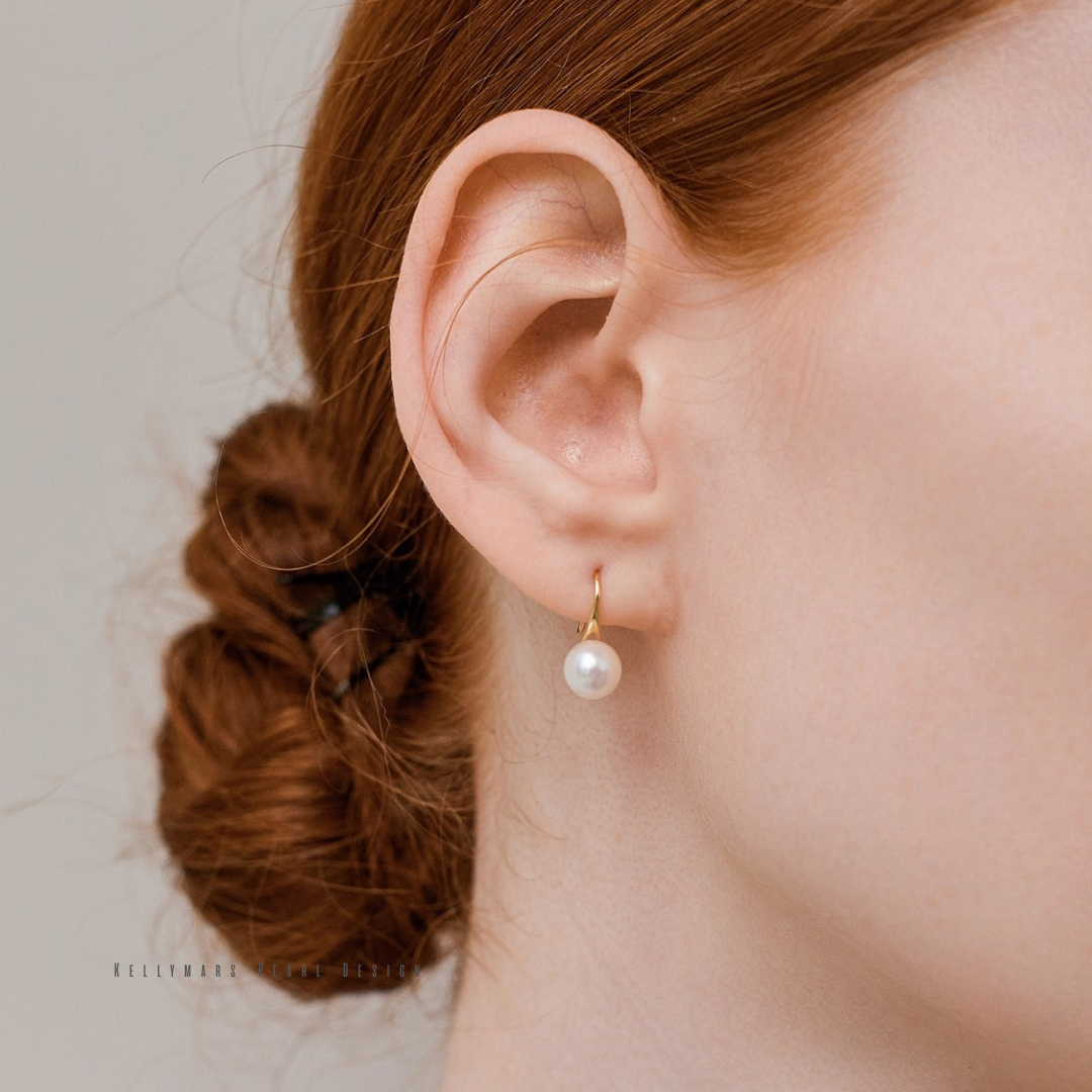 7–7.5mm real Akoya pearl earrings in 18K solid gold, elegant dainty pearl jewelry perfect for wedding guests or everyday wear.