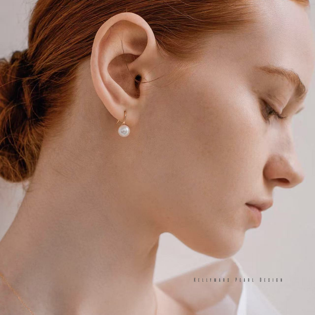 7–7.5mm real Akoya pearl earrings in 18K solid gold, elegant dainty pearl jewelry perfect for wedding guests or everyday wear.