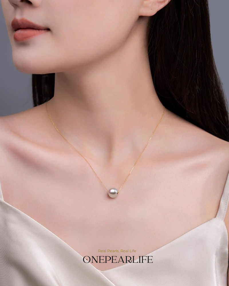Hikarugold – AAA+ Quality Japanese Akoya White Pearl Pendant Necklace | 18K Solid Gold | 8–8.5mm (Copy) Onepearlife