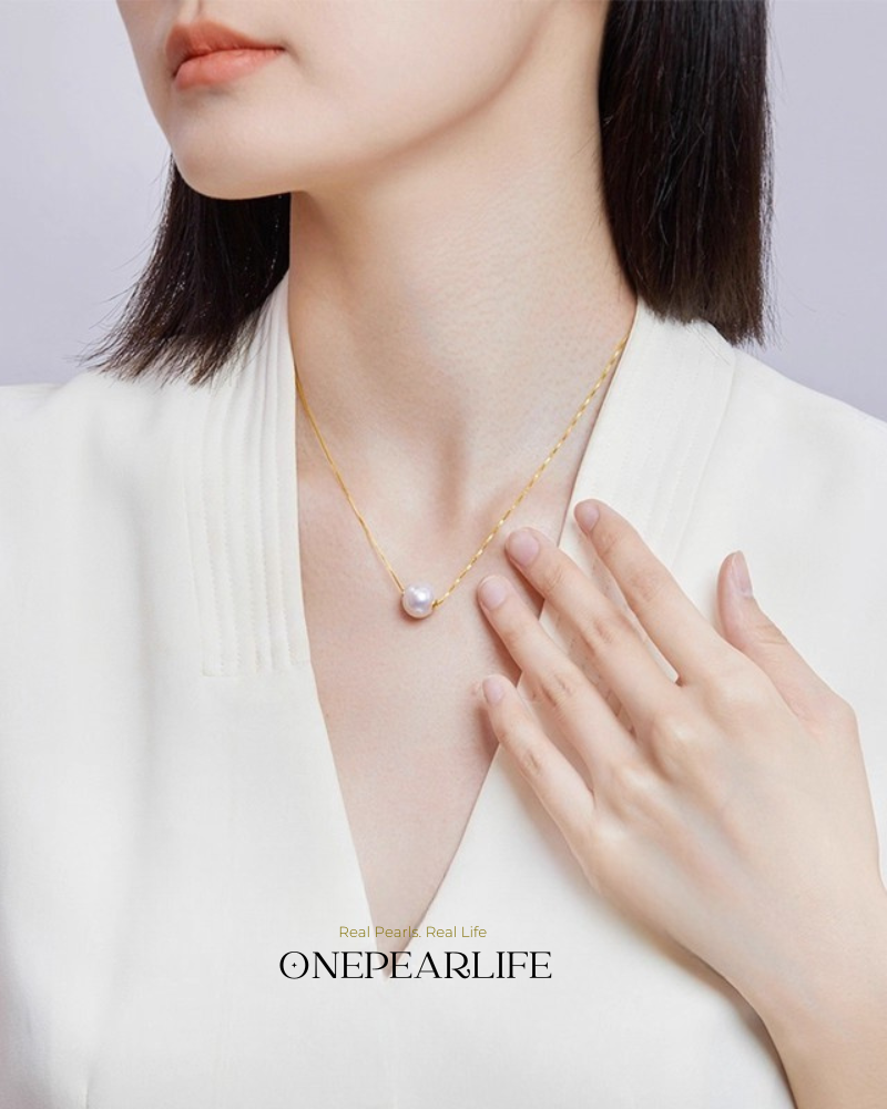 Hikarugold – AAA+ Quality Japanese Akoya White Pearl Pendant Necklace | 18K Solid Gold | 8–8.5mm (Copy) Onepearlife