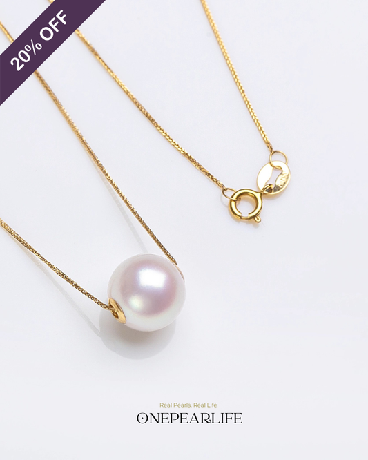 Hikarugold – AAA+ Quality Japanese Akoya White Pearl Pendant Necklace | 18K Solid Gold | 8–8.5mm (Copy) Onepearlife