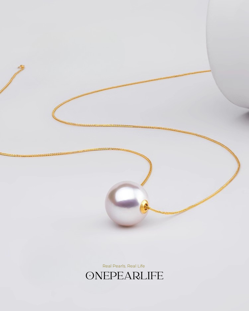 Hikarugold – AAA+ Quality Japanese Akoya White Pearl Pendant Necklace | 18K Solid Gold | 8–8.5mm (Copy) Onepearlife