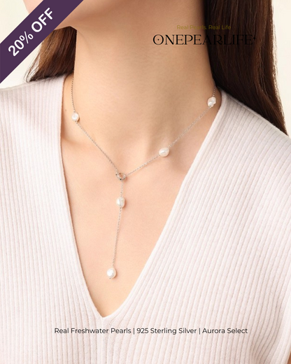 Isla – AAA Quality Natural Baroque Freshwater Pearl Drop Pendant Necklace | 6–8mm | 925 Sterling Silver