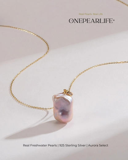 Isla – AAA Quality Natural Baroque Iridescent Purple Pearl Pendant Necklace | 14×16mm | 18K Gold Vermeil