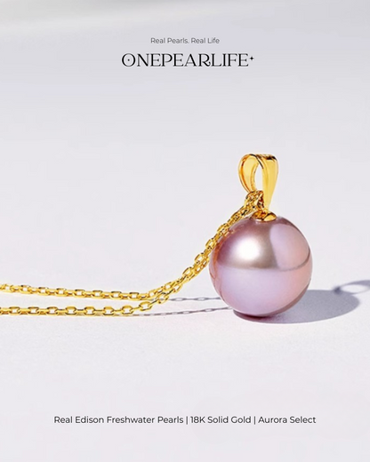 Liliora – AAA+ Quality Natural Edison Purple Freshwater Pearl Pendant Necklace | 9–9.5mm | 18K Gold