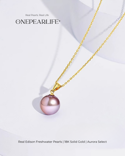 Liliora – AAA+ Quality Natural Edison Purple Freshwater Pearl Pendant Necklace | 9–9.5mm | 18K Gold