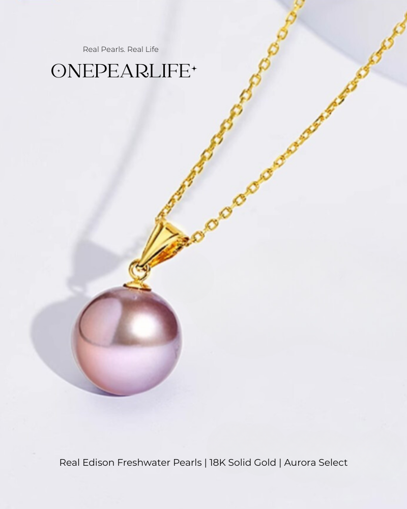 Liliora – AAA+ Quality Natural Edison Purple Freshwater Pearl Pendant Necklace | 9–9.5mm | 18K Gold