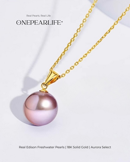 Liliora – AAA+ Quality Natural Edison Purple Freshwater Pearl Pendant Necklace | 9–9.5mm | 18K Gold