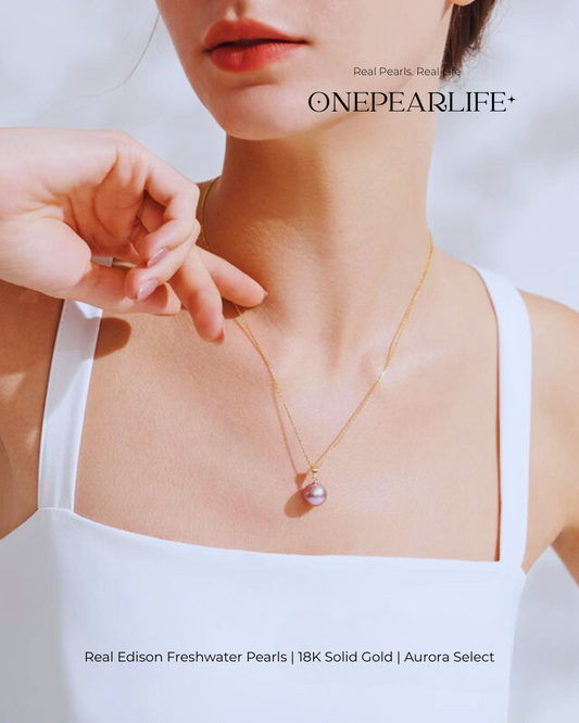 Liliora – AAA+ Quality Natural Edison Purple Freshwater Pearl Pendant Necklace | 9–9.5mm | 18K Gold Onepearlife