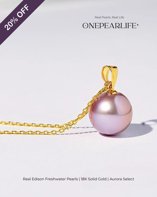 Liliora – AAA+ Quality Natural Edison Purple Freshwater Pearl Pendant Necklace | 9–9.5mm | 18K Gold Onepearlife