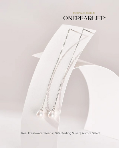 Liora – AAA Quality Natural White Freshwater Teardrop Pearl Threader Earrings | 7–7.5mm | 925 Sterling Silver