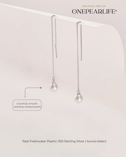 Liora – AAA Quality Natural White Freshwater Teardrop Pearl Threader Earrings | 7–7.5mm | 925 Sterling Silver