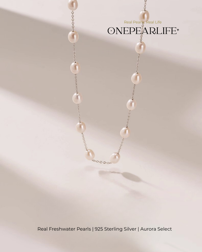 Aria – AAA Quality Natural Rice-Shaped Freshwater Pearl Station Necklace | 6–7mm | 925 Sterling Silver